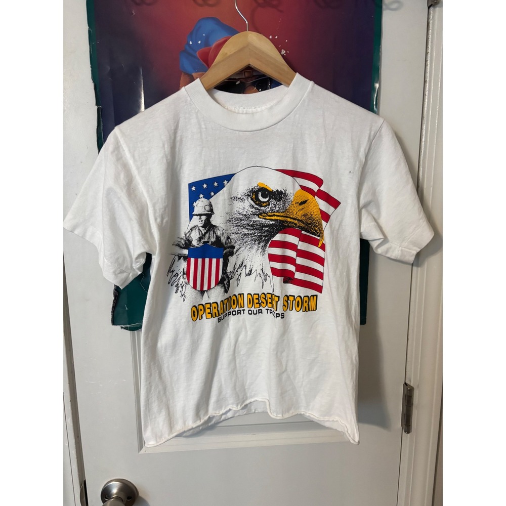 Vintage Fruit of the Loom Operation Desert Storm T Shirt White Small 90s Eagle